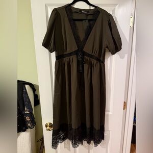 Disturbia Mortuary Lace Button Up Midi Dress in Tea Leaf